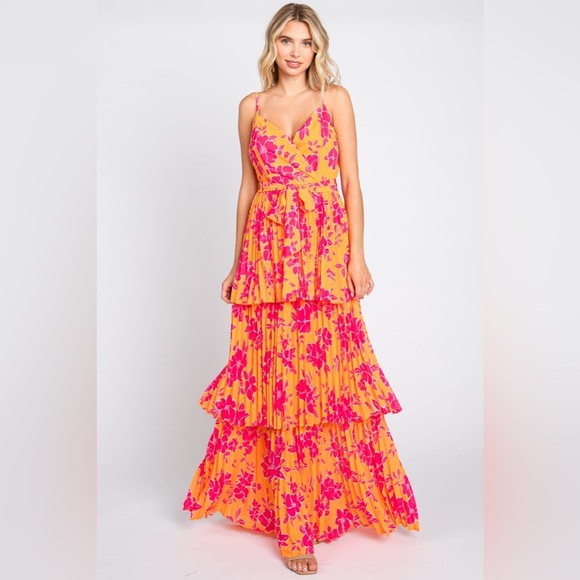 Pinkblush flying tomato floral pleated tiered maxi dress nwot - Picture 2 of 4
